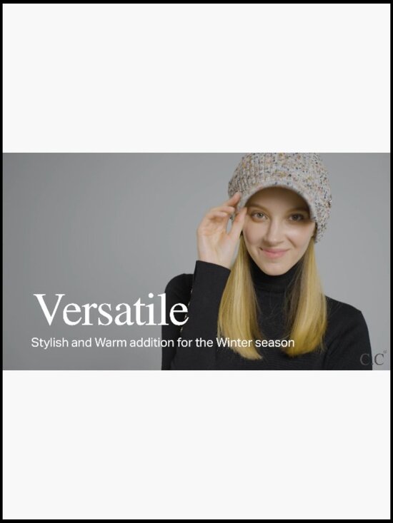 Fleece Lined Knit Hat with Visor Brim Stretchy Ribbed